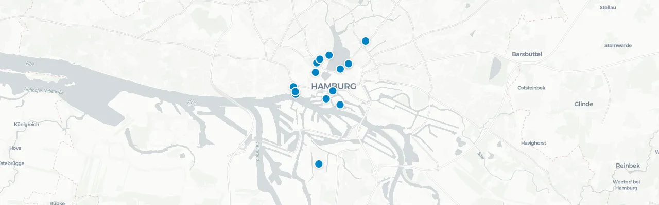 Map of rooftop venues in Hamburg