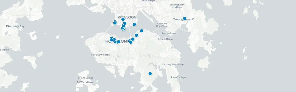 Map of rooftop venues in Hong Kong