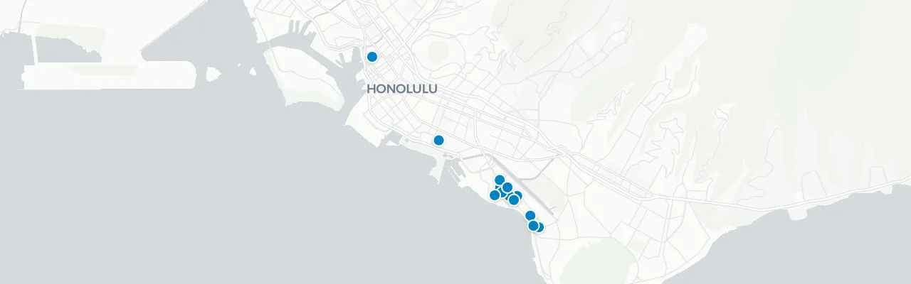 Map of rooftop venues in Honolulu, Hawaii