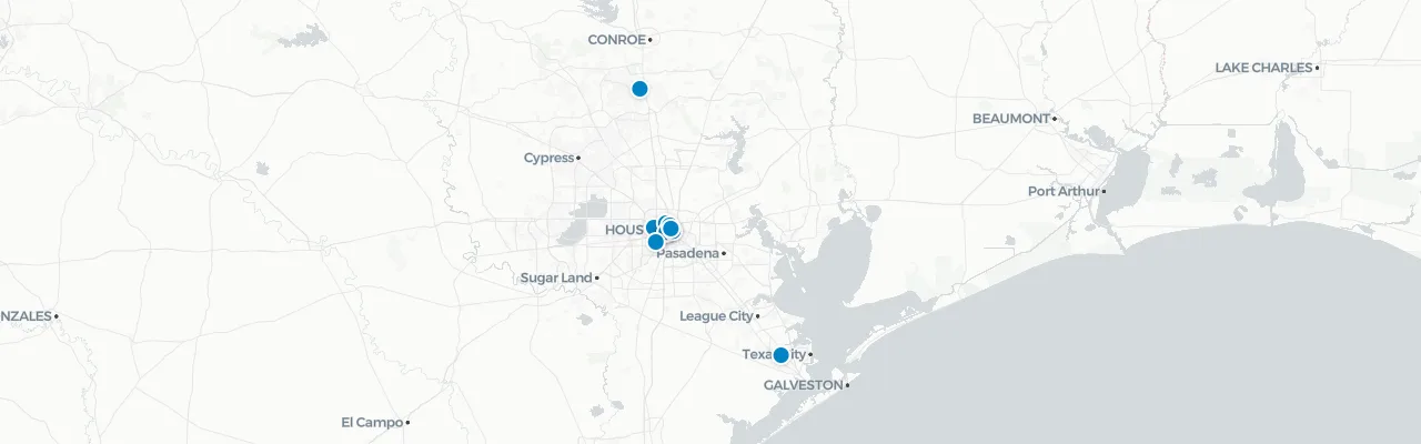 Map of rooftop venues in Houston