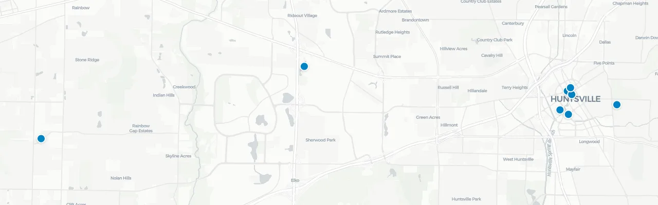 Map of rooftop venues in Huntsville