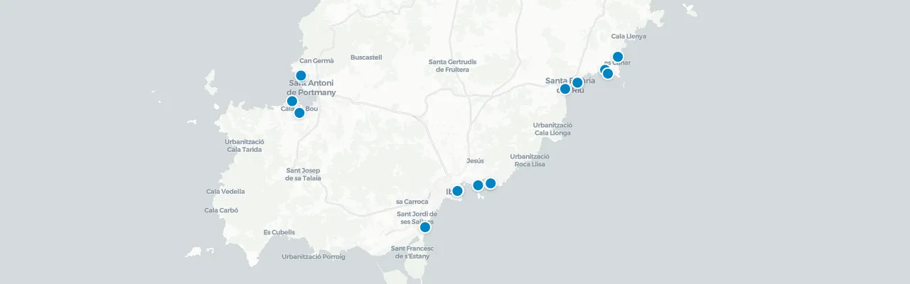 Map of rooftop venues in Ibiza