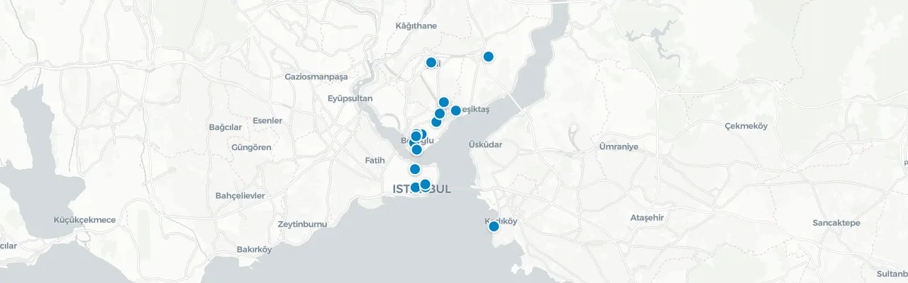 Map of rooftop venues in Istanbul