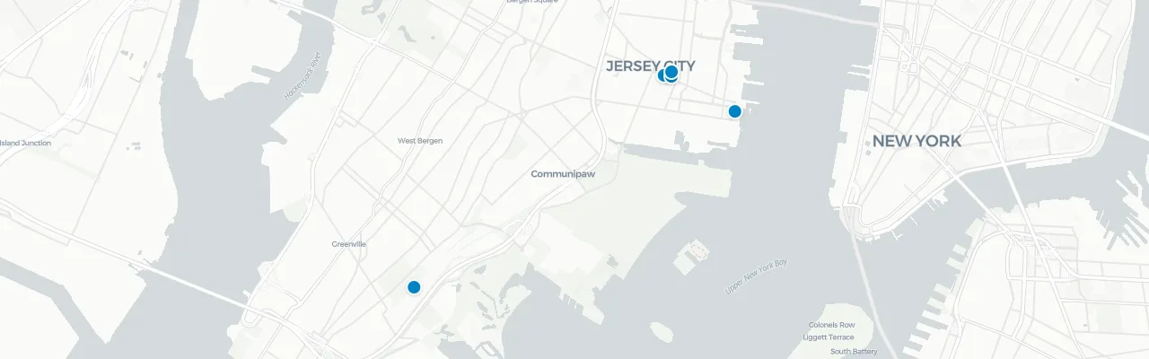 Map of rooftop venues in Jersey City