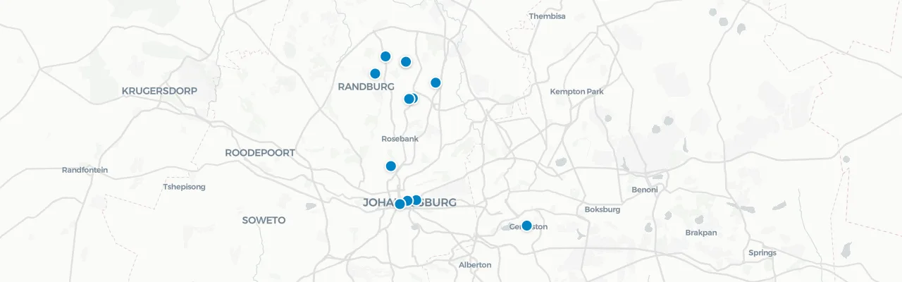 Map of rooftop venues in Johannesburg