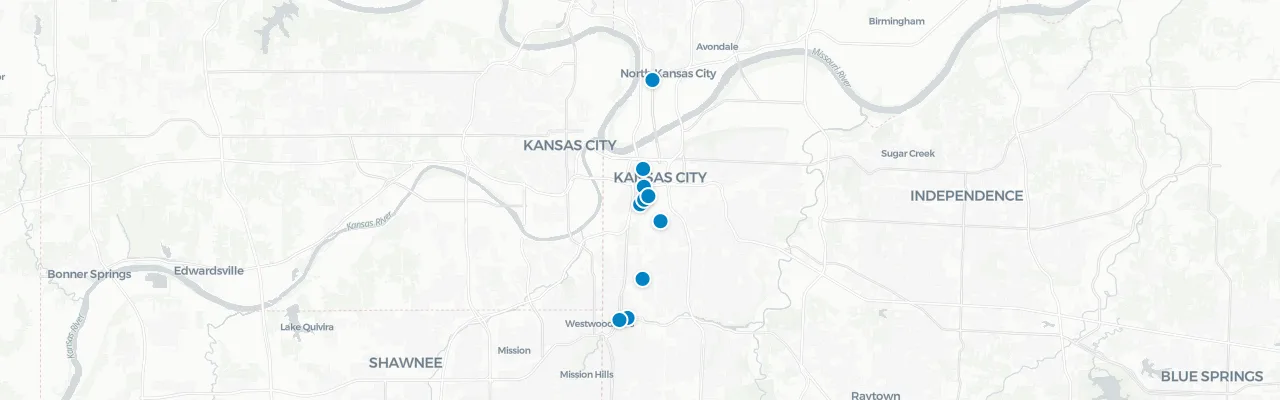 Map of rooftop venues in Kansas City