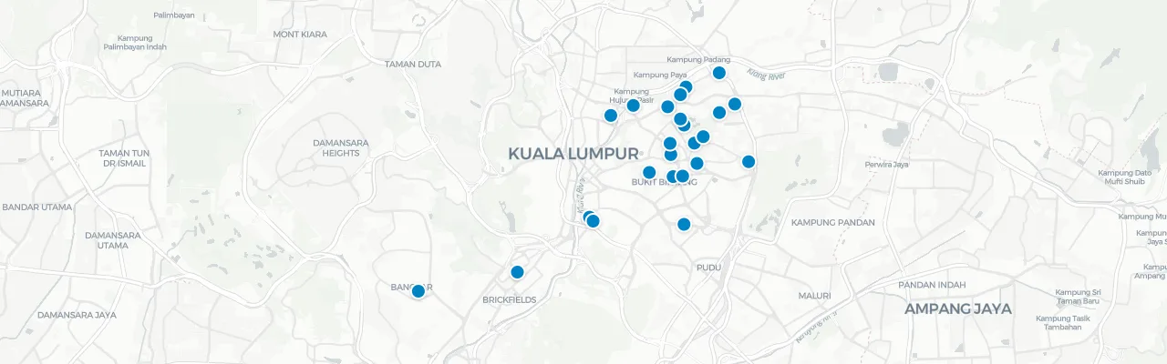 Map of rooftop venues in Kuala Lumpur
