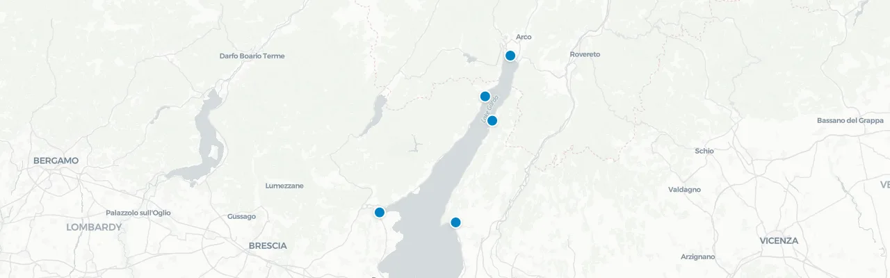 Map of rooftop venues in Lake Garda