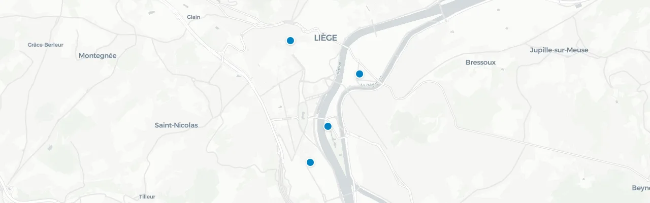 Map of rooftop venues in Liege