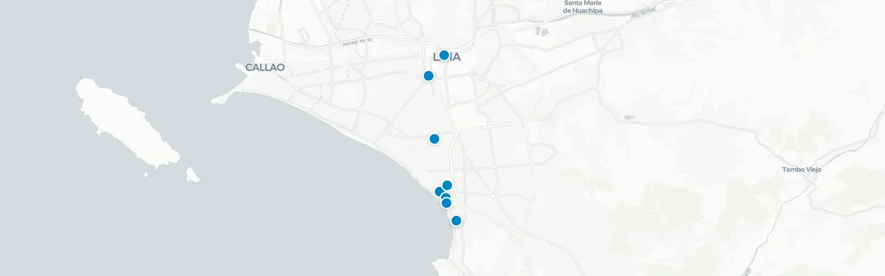 Map of rooftop venues in Lima