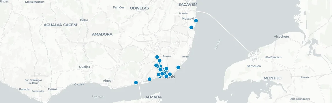 Map of rooftop venues in Lisbon