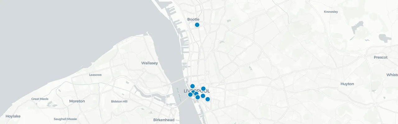 Map of rooftop venues in Liverpool
