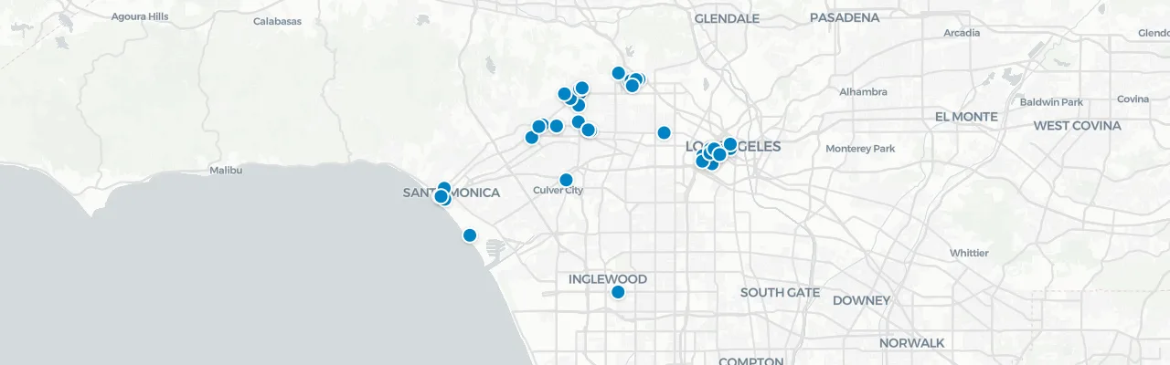 Map of rooftop venues in Los Angeles