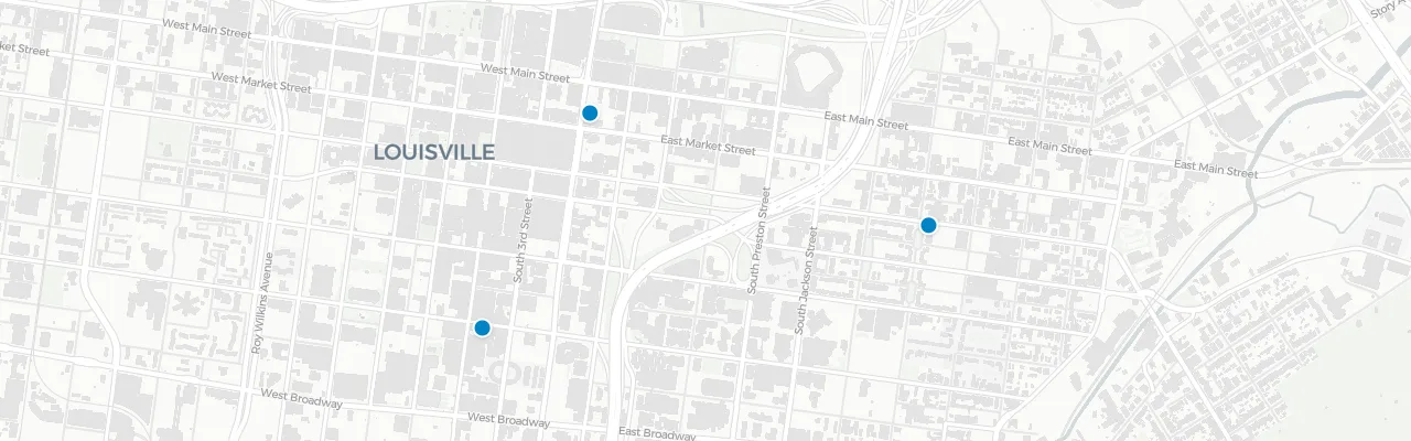 Map of rooftop venues in Louisville
