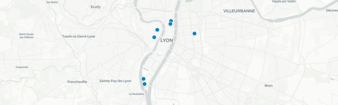 Map of rooftop venues in Lyon