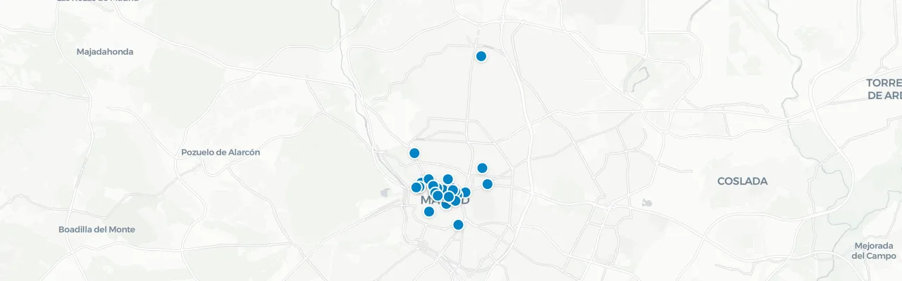 Map of rooftop venues in Madrid