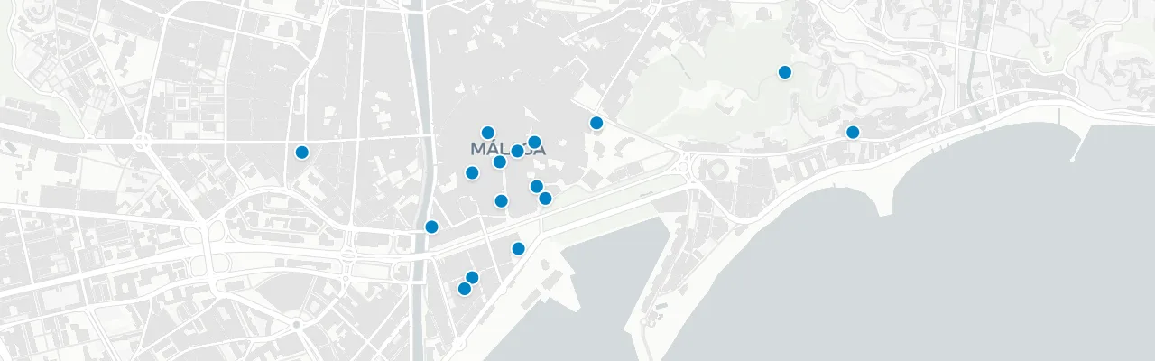 Map of rooftop venues in Malaga