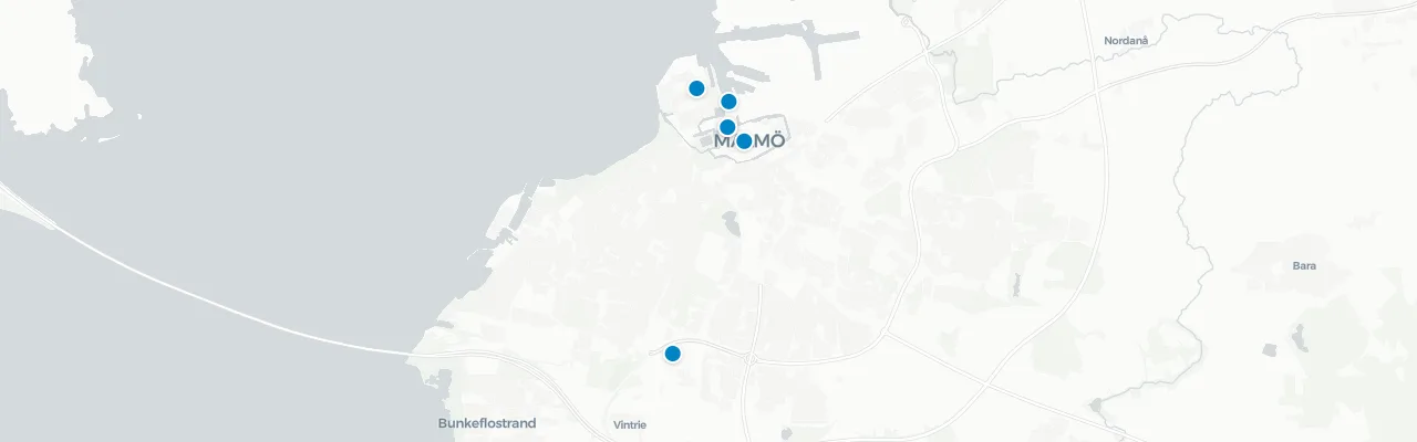 Map of rooftop venues in Malmo