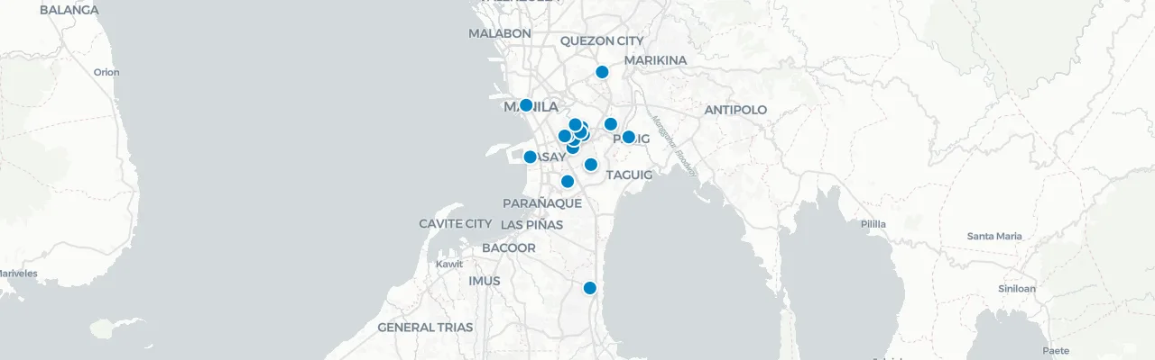 Map of rooftop venues in Manila