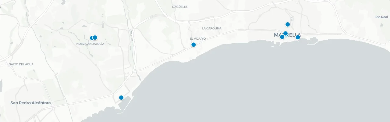 Map of rooftop venues in Marbella