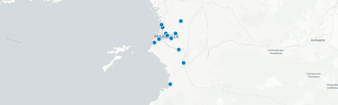 Map of rooftop venues in Marseille