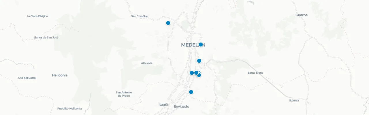 Map of rooftop venues in Medellin