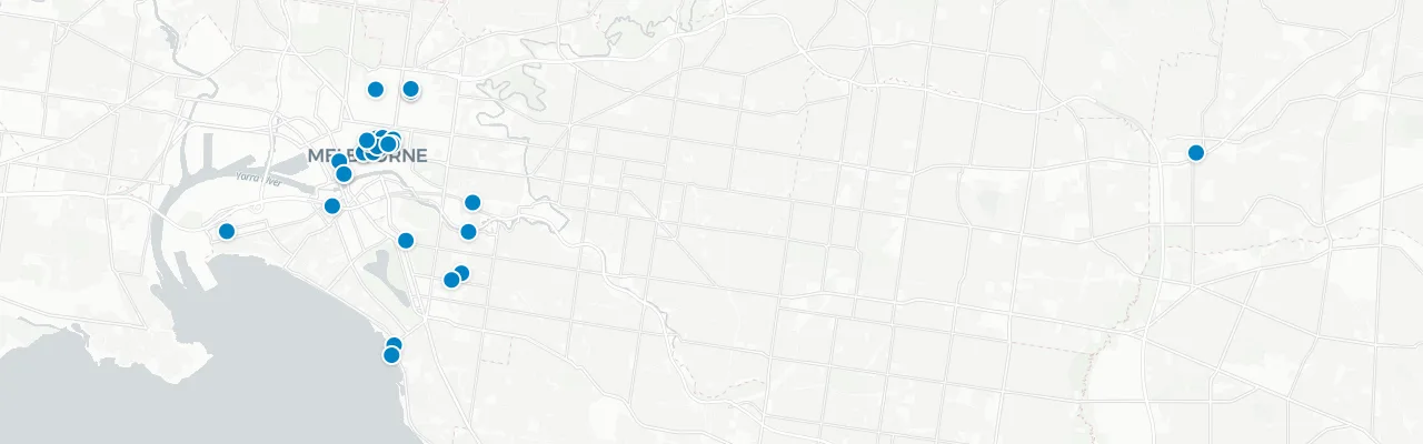 Map of rooftop venues in Melbourne