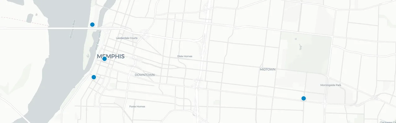 Map of rooftop venues in Memphis