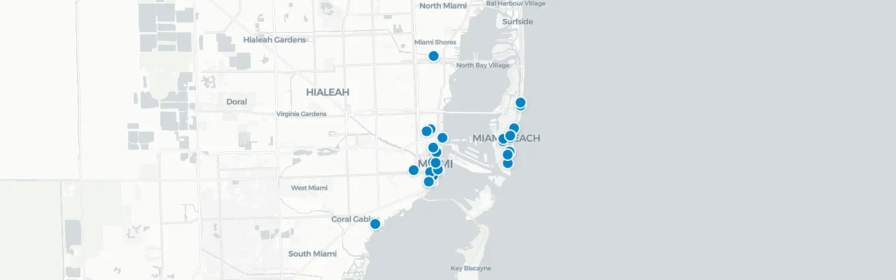 Map of rooftop venues in Miami