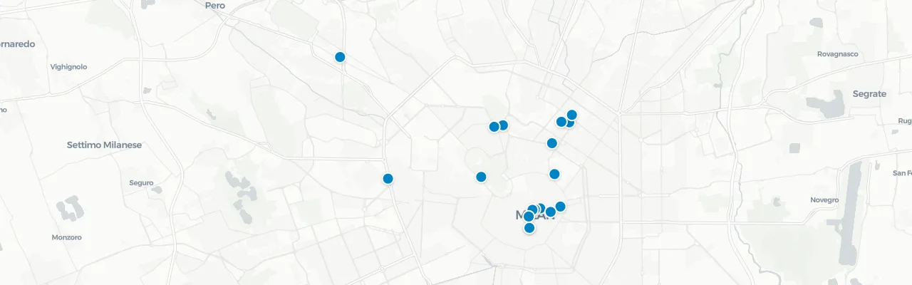 Map of rooftop venues in Milan