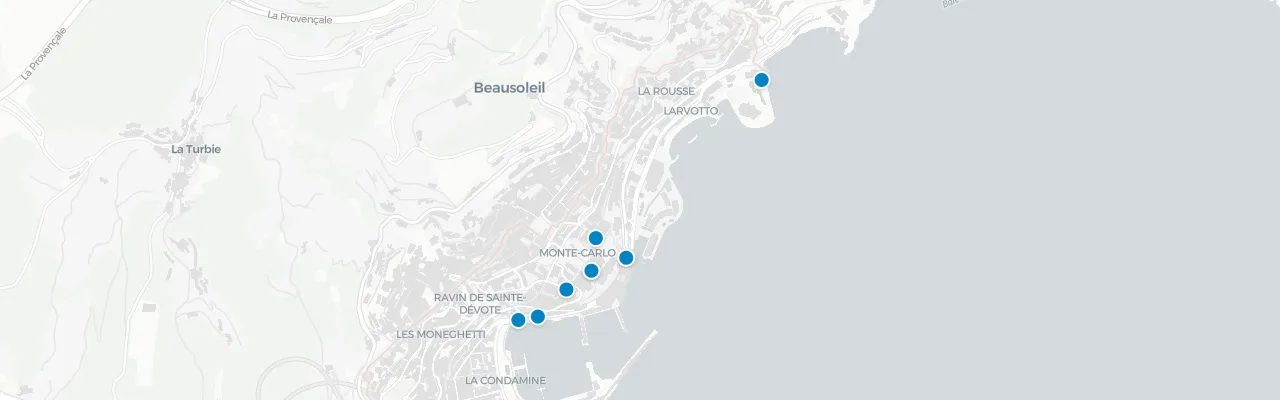 Map of rooftop venues in Monaco