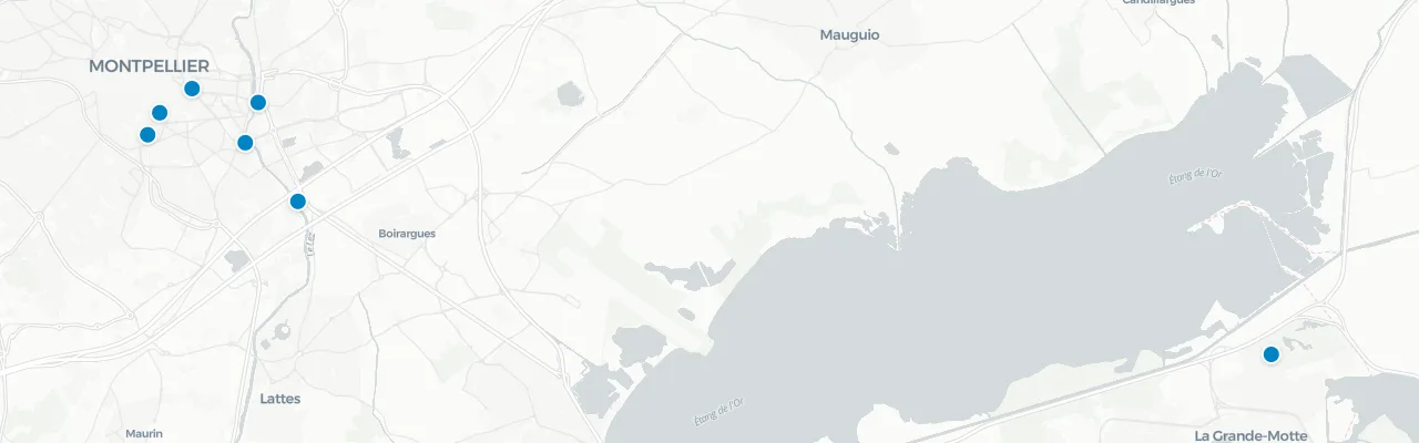 Map of rooftop venues in Montpellier