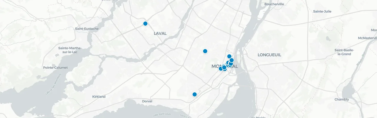 Map of rooftop venues in Montreal