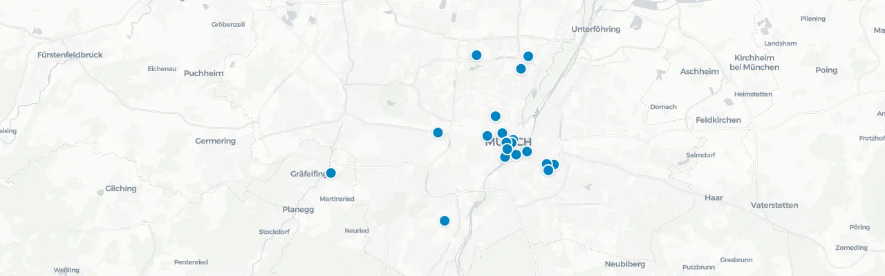 Map of rooftop venues in Munich