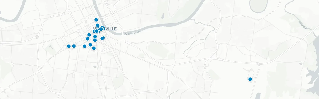 Map of rooftop venues in Nashville