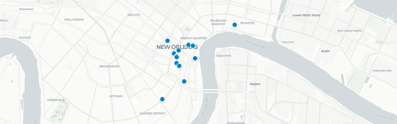 Map of rooftop venues in New Orleans