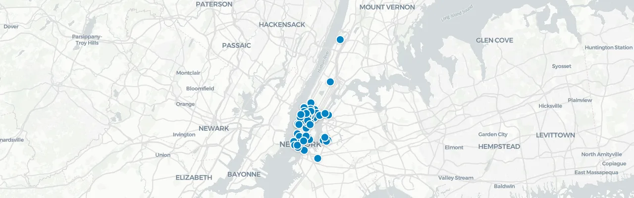 Map of rooftop venues in New York