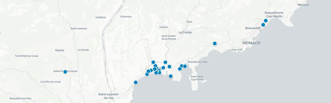 Map of rooftop venues in Nice