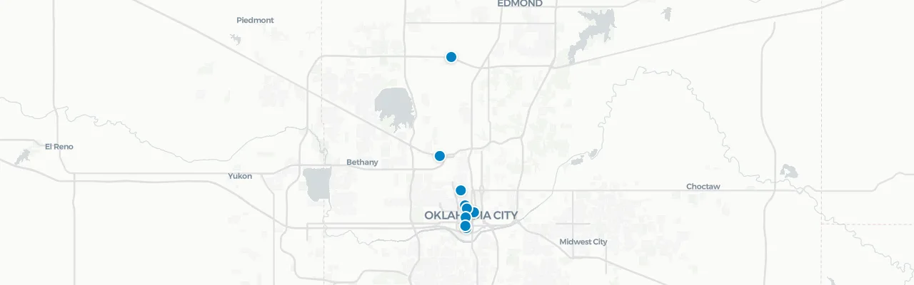 Map of rooftop venues in Oklahoma City