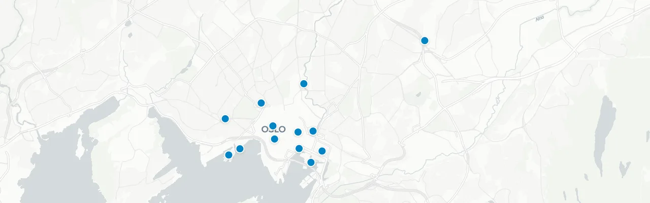 Map of rooftop venues in Oslo