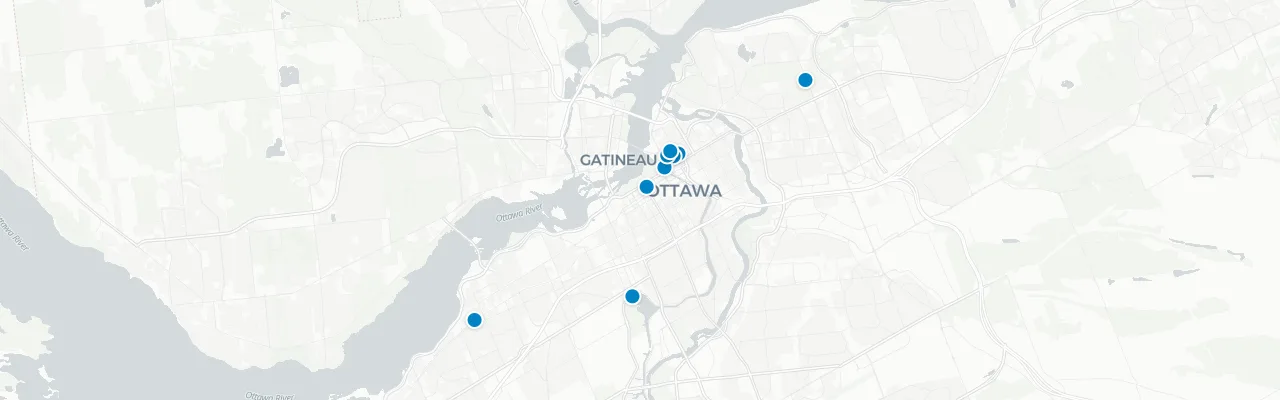 Map of rooftop venues in Ottawa