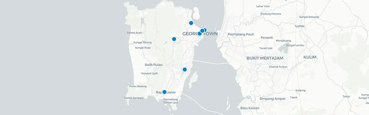 Map of rooftop venues in Penang