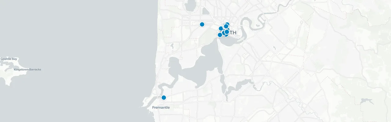 Map of rooftop venues in Perth
