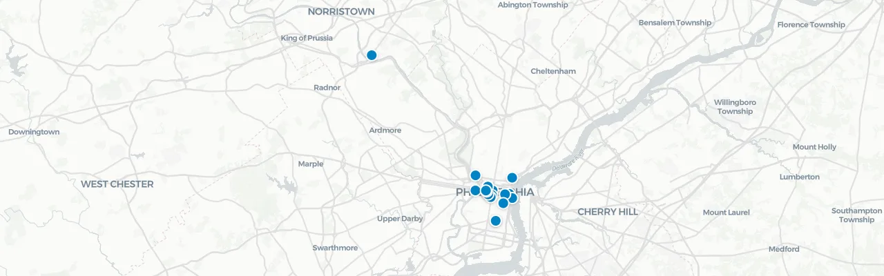 Map of rooftop venues in Philadelphia