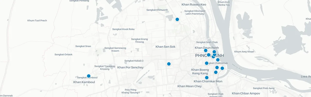 Map of rooftop venues in Phnom Penh