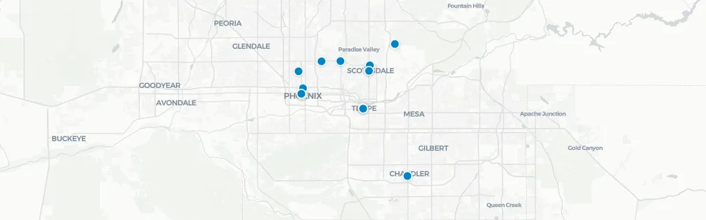 Map of rooftop venues in Phoenix