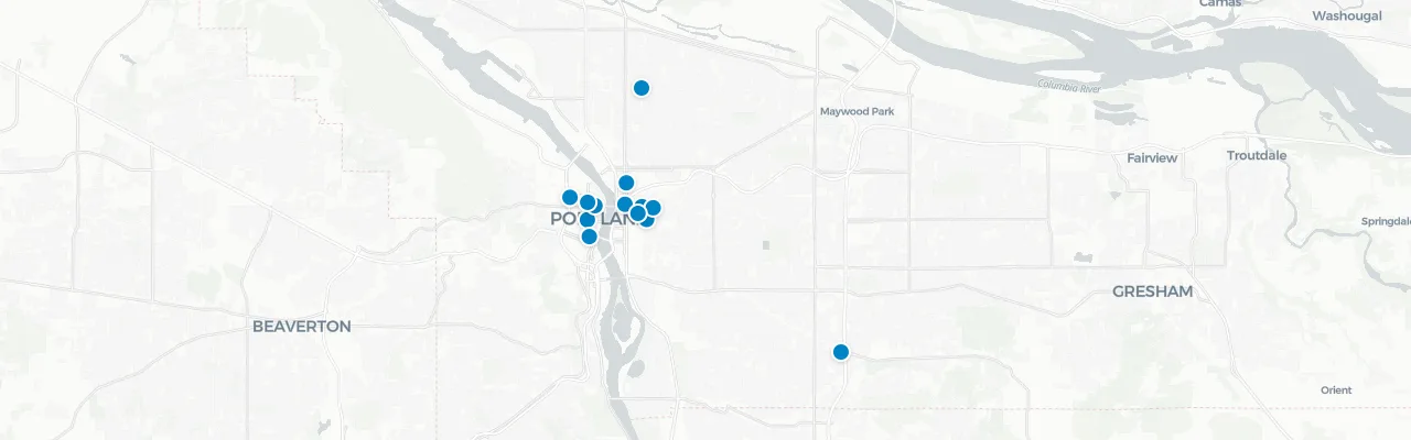 Map of rooftop venues in Portland, Oregon
