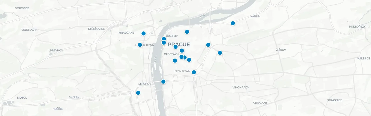 Map of rooftop venues in Prague