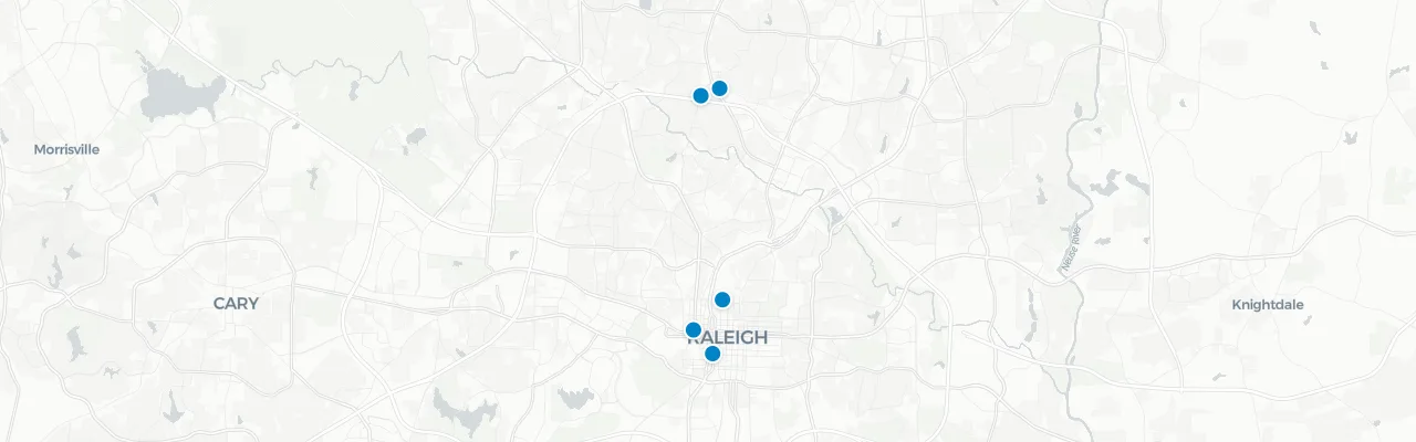 Map of rooftop venues in Raleigh