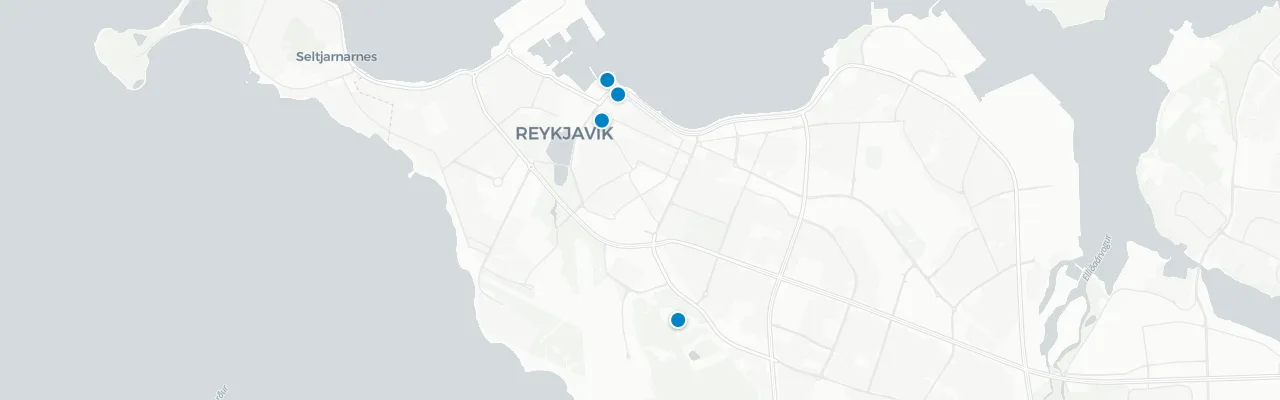 Map of rooftop venues in Reykjavik